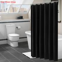 Modern Black Shower Curtains WaterProof Fabric Solid Color B