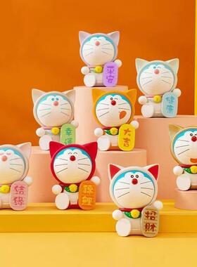 哆啦a梦福气满满盲盒全套叮当猫手办招财猫公仔车载桌面摆件礼物