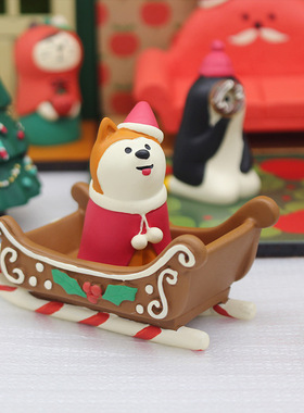 日式风圣诞老人平安夜柴犬摆件