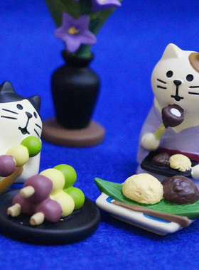 日式风忍者猫月见团子树脂摆件