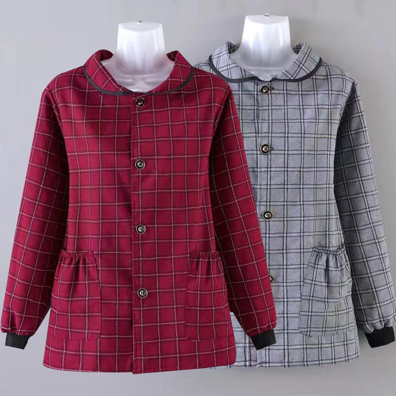 新款正穿长袖棉布短款翻领透气耐磨厨房家用做饭耐脏工作服罩衣女,淘宝优惠券,粉丝福利购,淘宝优惠卷