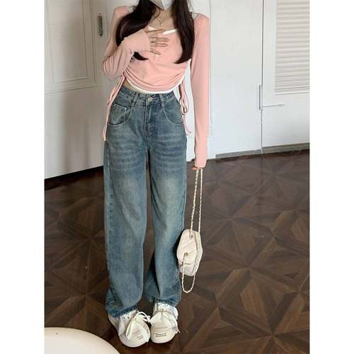 高腰筒直牛LRX5260X仔裤女春秋2窄025年新款个子美式版春秋小显瘦 - 图1