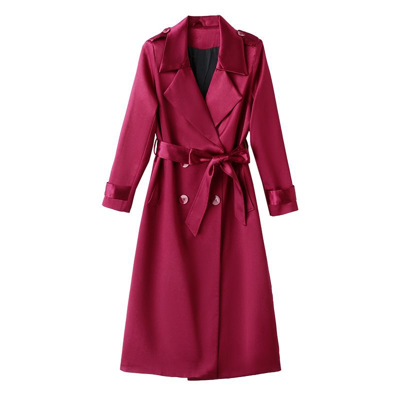 红色风衣女中长款2023今年流行春秋新款垂感简约修身早秋大衣外套
