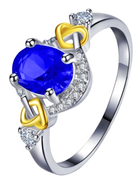 时尚亚马逊镀黄金白金双色创意交叉心形锆石戒指女彩钻宝戒指