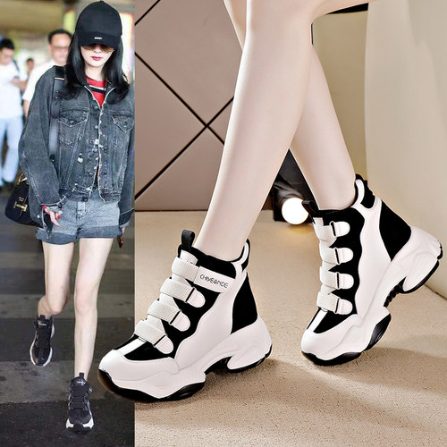 老爹鞋女春季2025新款厚底内增高女鞋8cm增高百搭休闲高帮运动鞋 - 图1