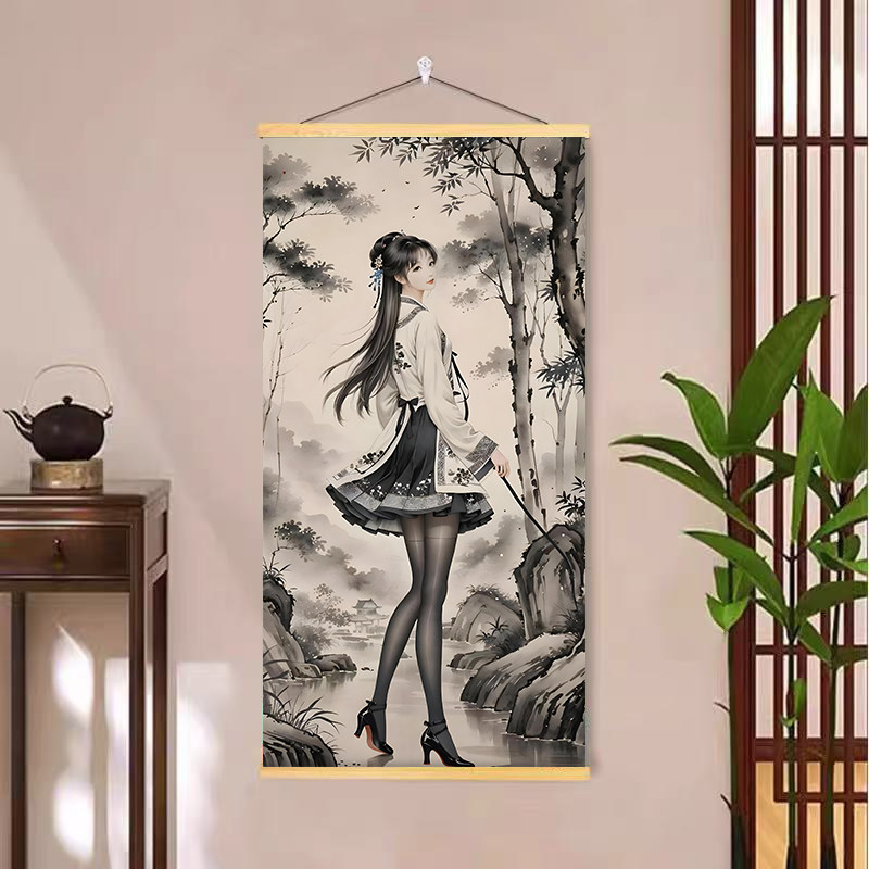 古风仕女图挂画寝室宿舍送兄弟朋友室友实木卷轴画恶搞笑墙贴海报,淘宝优惠券,粉丝福利购,淘宝优惠卷