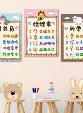 幼儿园区域规则牌墙贴纸森林卡通动物主题中小班区角进区标识贴画
