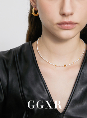 GGXR 秋冬天然珍珠925银爱心项链锁骨链毛衣链小众百搭高级感