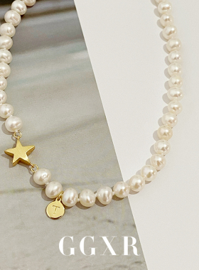 GGXR 925银星星天然珍珠项链精致设计感复古气质饰品锁骨链女