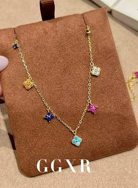【新品】GGXR 春夏925银镀金四叶草彩钻项链锁骨链