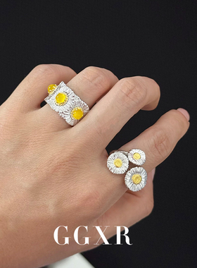 GGXR 925银小雏菊玛瑙戒指女新款轻奢高级小众指环