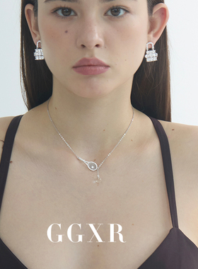 【新品】GGXR 925银微镶满钻网球拍水晶吊装项链小众设计毛衣链
