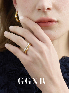 GGXR 925银复古金属竹节拉丝戒指轻奢小众百搭2026新款