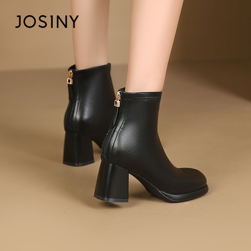 卓诗尼冬季女靴撤柜正品简约利落韩系时装靴方头粗跟加厚防水增高,淘宝优惠券,粉丝福利购,淘宝优惠卷