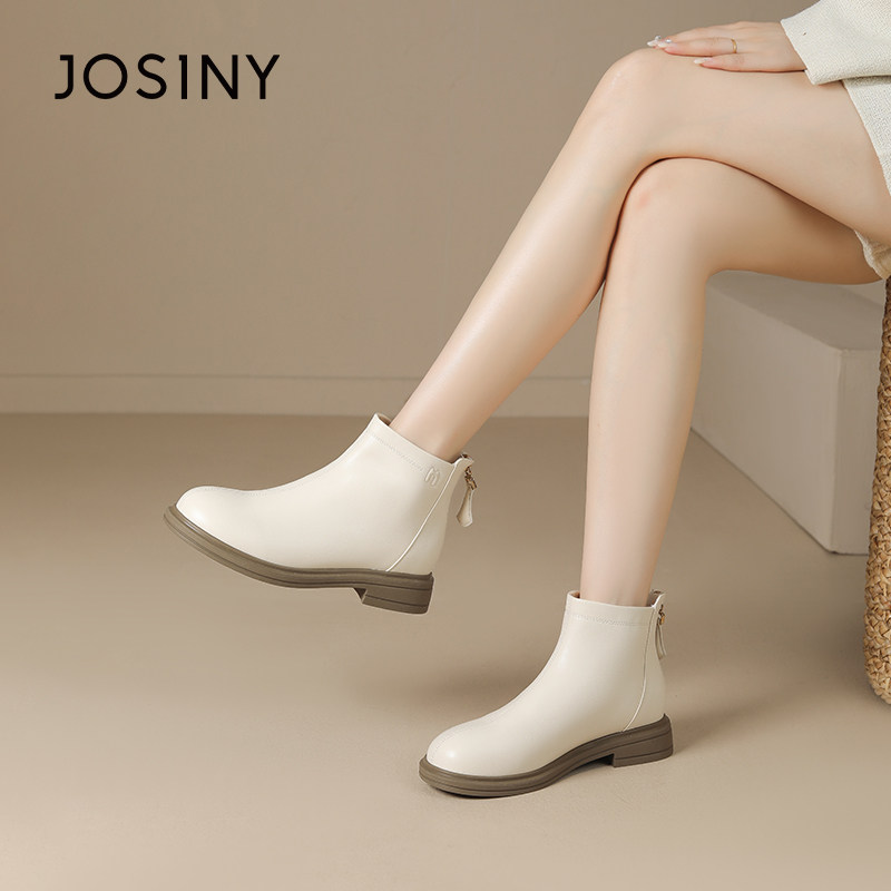 卓诗尼冬季撤柜正品女瘦瘦靴奶油素面短筒靴圆头中缝低跟百搭舒适,淘宝优惠券,粉丝福利购,淘宝优惠卷