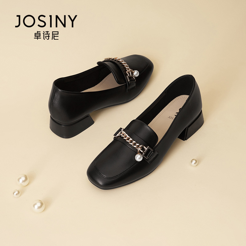 卓诗尼春秋季新款女鞋子女单鞋方头套脚百搭时装休闲深口乐福鞋潮 - 图2