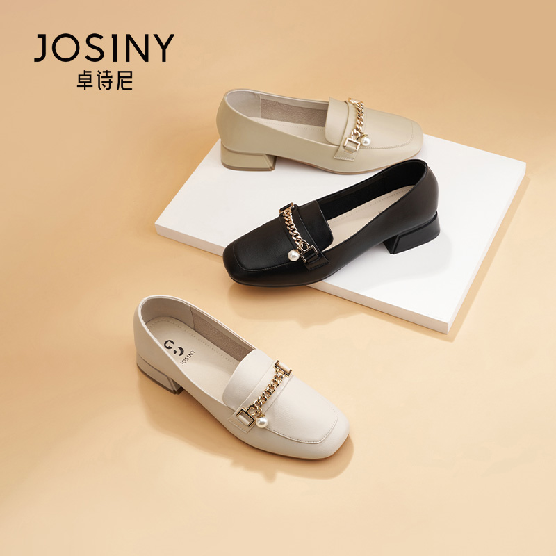 卓诗尼春秋季新款女鞋子女单鞋方头套脚百搭时装休闲深口乐福鞋潮 - 图0