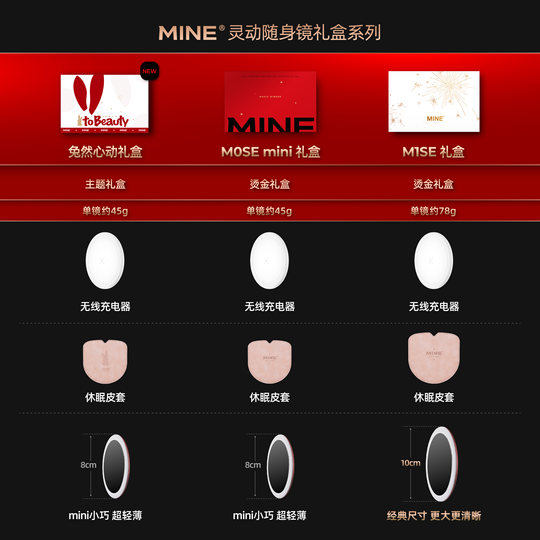 MINE Miroir de maquillage intelligent portable avec éclairage LED pour les filles à offrir à leur femme pour la Saint-Valentin