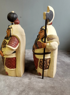 陶瓷门神哼哈二将中式装饰摆件