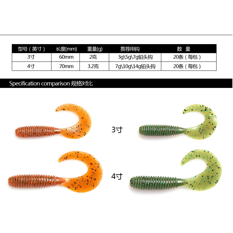 原装美夏EWE爆钓卷尾蛆软虫路亚软饵鳜鱼鲈鱼黑鱼专杀每包20条-图2