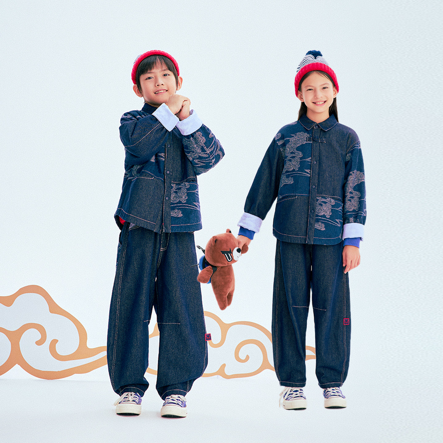漫画家【祥云牛仔】儿童外套新年新中式卷云如意提花牛仔棉服外套,淘宝优惠券,粉丝福利购,淘宝优惠卷