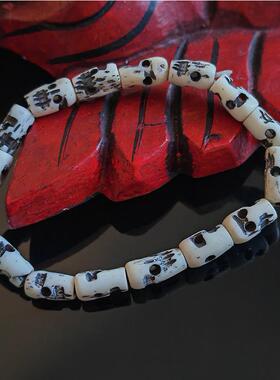 藏式天然西藏牦牛骨骷髅头108佛珠念珠手工打磨民族风尸陀林手串