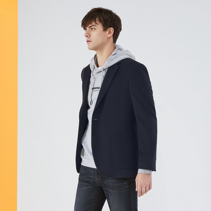 【含羊毛】柒牌特价西服外套男秋冬时尚休闲平驳领深蓝色单西,淘宝优惠券,粉丝福利购,淘宝优惠卷