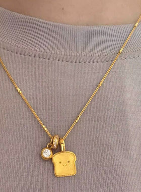新中式金色微笑面包吐司项链女