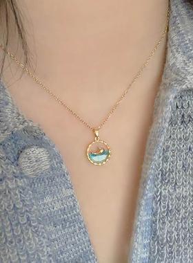 一汪碧蓝锁骨链钛钢女