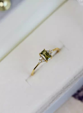【绿光森林】日韩橄榄绿锆石戒指女镀金高颜值小清新森系指环