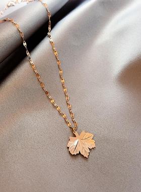 嘻哈风ins项链钛钢枫叶女