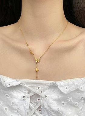 镭射链蝴蝶毛衣锁骨链