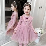 Осеннее платье, детская флисовая юбка, кружевной наряд маленькой принцессы, коллекция 2021, в западном стиле, длинный рукав