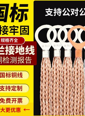 国标A级法兰静电跨接线紫铜接地线铜编织带管道阀门桥架接地6平方