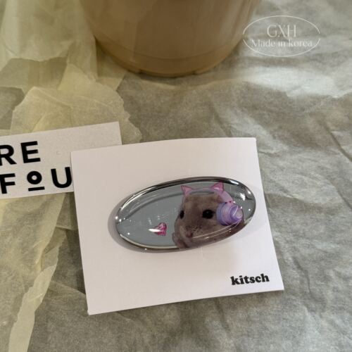 包邮韩国kitsch镜面银色发夹蒙奇奇小猫椭圆鸭嘴夹仓鼠可爱边夹女 - 图1