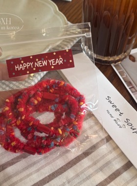 节日新年红色基础皮筋套装发饰女