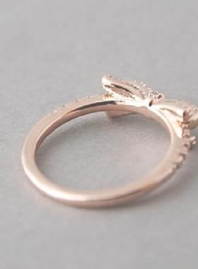 文艺清新镶钻蝴蝶结戒指多色选择