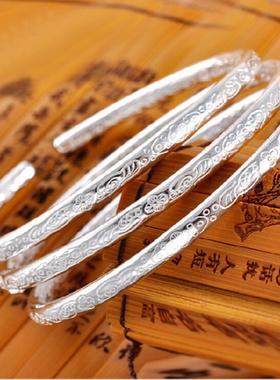 开口波西米亚白铜镀银手镯仿银饰