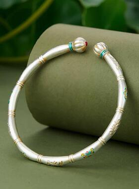 白铜彩宝相花卷草纹南瓜头珐琅