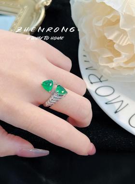 高级感Artdeco带棉祖母绿开口