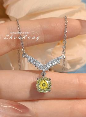 气质百搭八角玫瑰切黄钻翅膀项链