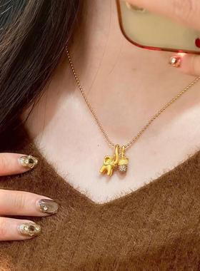 法式复古缎带拉丝松果吉象吊坠