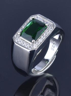 臻荣祖母绿方钻霸气男士开口戒指