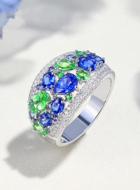 莫奈花园彩宝套装蓝宝石沙弗莱