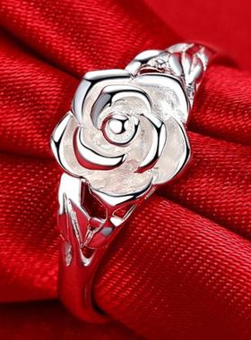 臻荣wish热卖镀s925银玫瑰花戒指
