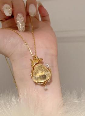 新中式超美仙气莲花金佛公吊坠