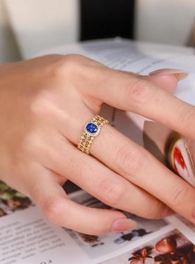 中古镂空时尚开口红刚玉戒指女