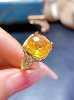 新款时尚气质黄水晶烟花切戒指