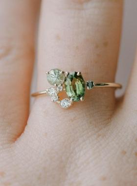 臻荣wish新款草原绿7颗钻戒指