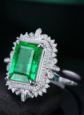 臻荣新款5克拉合成祖母绿戒指镀